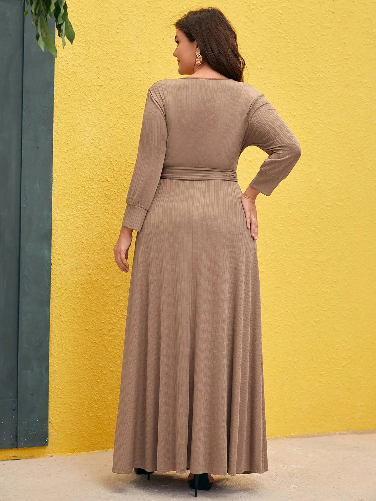 3/4 Sleeve Wrap Pleated Maxi Dress